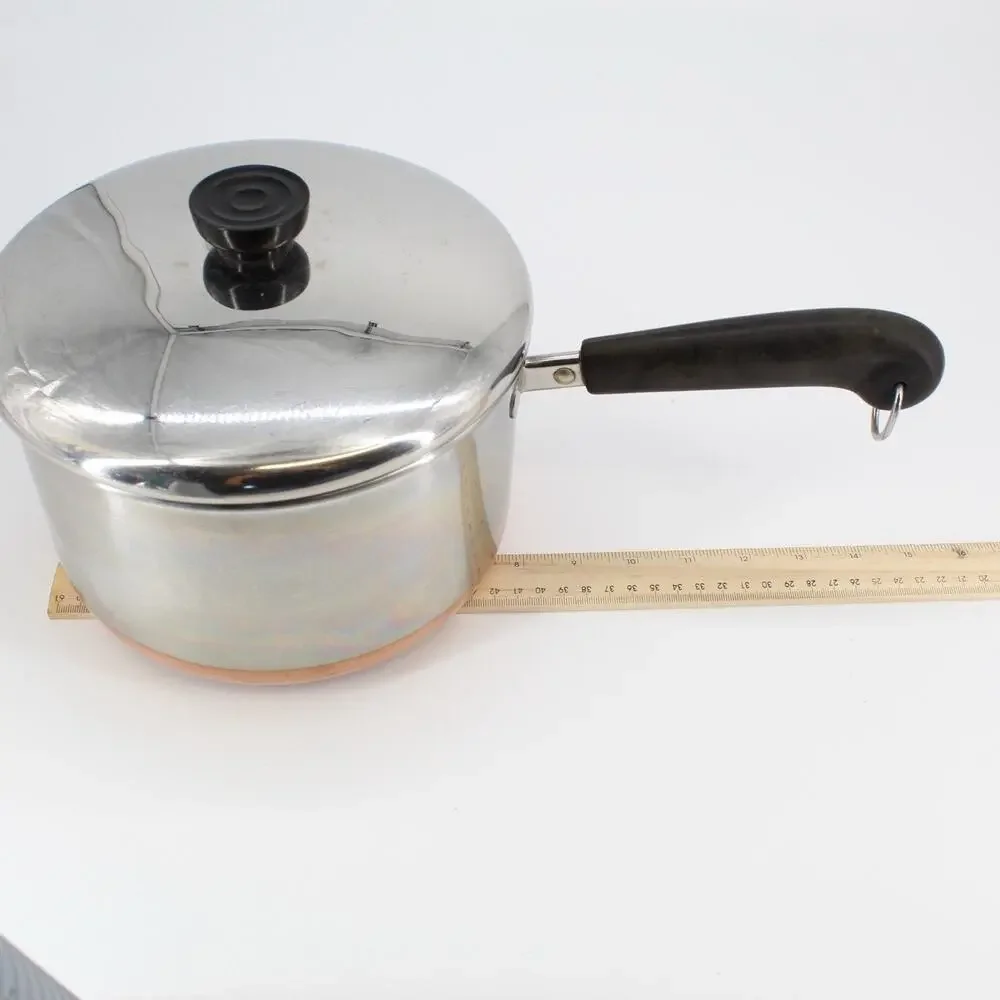 Vintage REVERE WARE 1801 Pre-68 Double-Ring Copper Clad Pot 4-Qt. Saucepan w/Lid